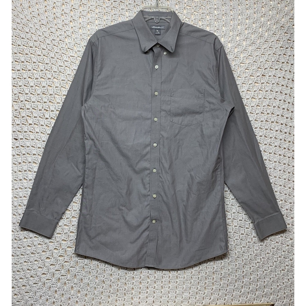 Eddie‎ Bauer Men Shirt TM Solid Wrinkle Free Classic Fit Long Sleeve Button Down